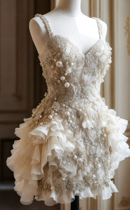 Gorgeous A Line Spaghetti Starps Chiffon Sequin Baeded Short Prom Dress,Homecoming Dress,Birthday Dress GG3333