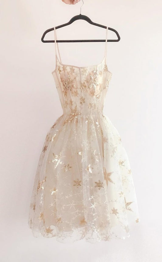 Pretty A Line Spaghetti Starps Tulle Lace Short Prom Dress,Homecoming Dress,Birthday Dress GG3334