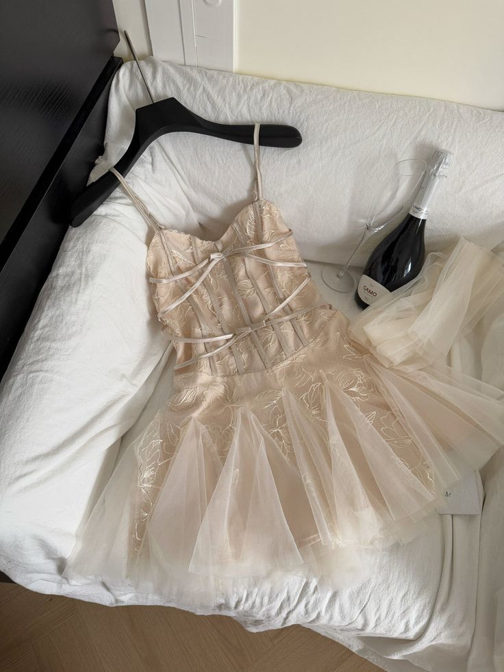 Chic A Line Spaghetti Starps Satin Tulle Short Prom Dress,Homecoming Dress,Birthday Dress GG3335