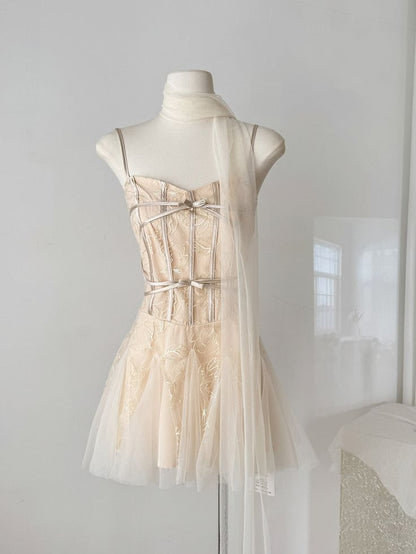 Chic A Line Spaghetti Starps Satin Tulle Short Prom Dress,Homecoming Dress,Birthday Dress GG3335