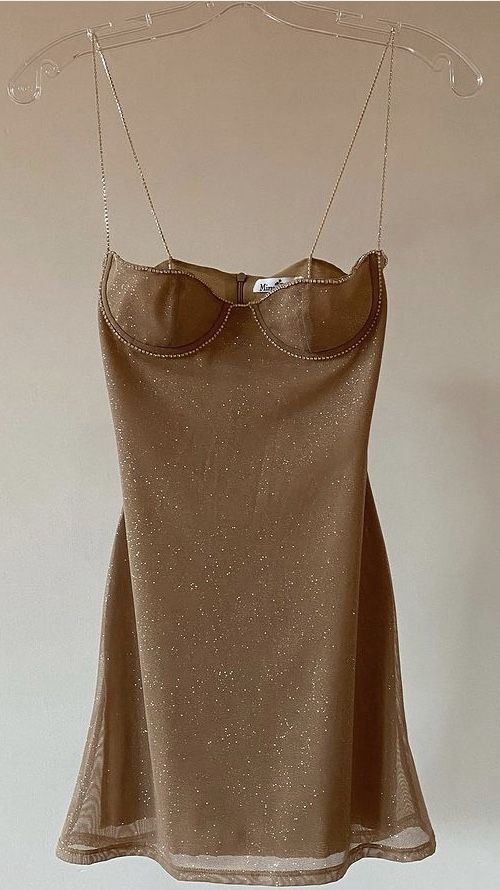 Shiny A Line Spaghetti Straps Brown Satin Tulle Sequin Short Prom Dress,Homecoming Dress,Birthday Dress GG3384