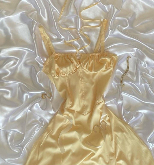 Yellow A Line Spaghetti Straps Satin Short Prom Dress,Homecoming Dress,Birthday Dress GG3388