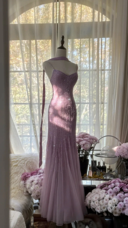 Unique Mermaid Spaghetti Straps Chiffon Beaded Long Prom Dress,Party Dress,Evening Dress GG3404