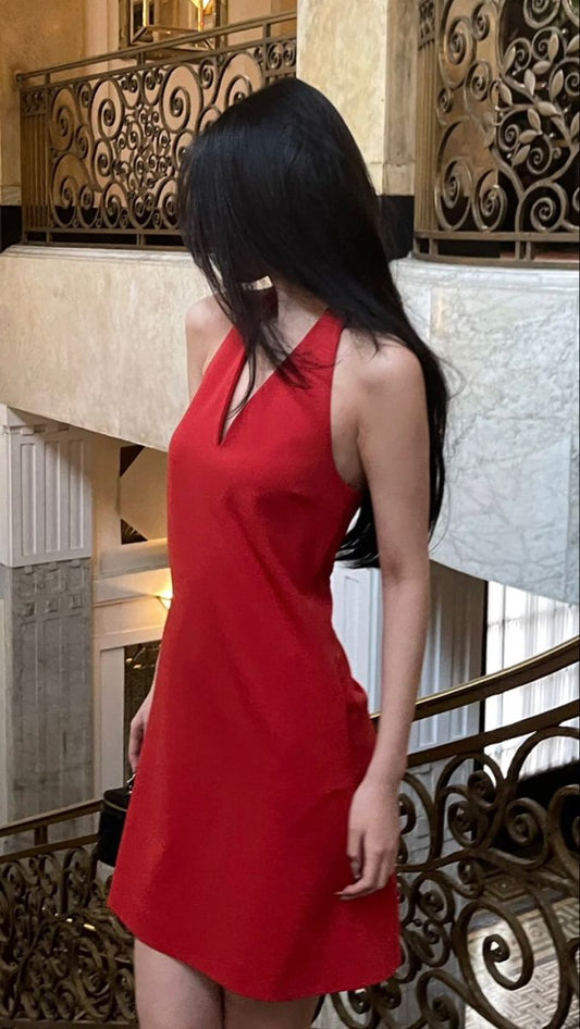 Red A Line Halter Satin Short Prom Dress,Homecoming Dress,Birthday Dress GG3406