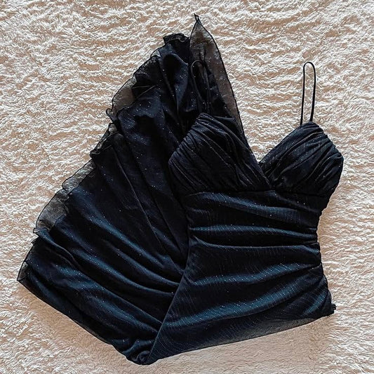 Black A Line Spaghetti Straps Chiffon Sequin Short Prom Dress,Homecoming Dress,Birthday Dress GG3482