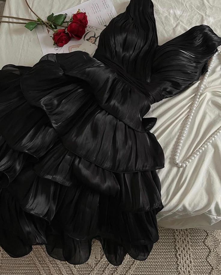 Black A Line Chiffon Tiered Short Prom Dress,Homecoming Dress,Birthday Dress GG3505