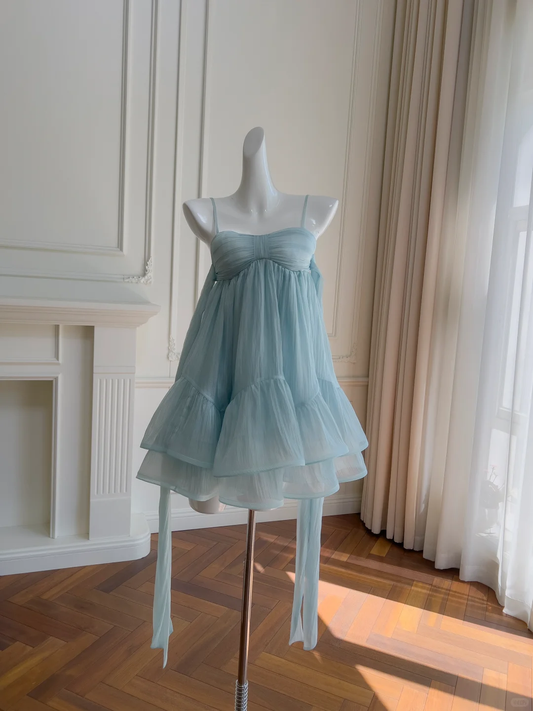 Light Blue A Line Spqghetti Straps Chiffon Short Prom Dress,Homecoming Dress,Birthday Dress GG3510