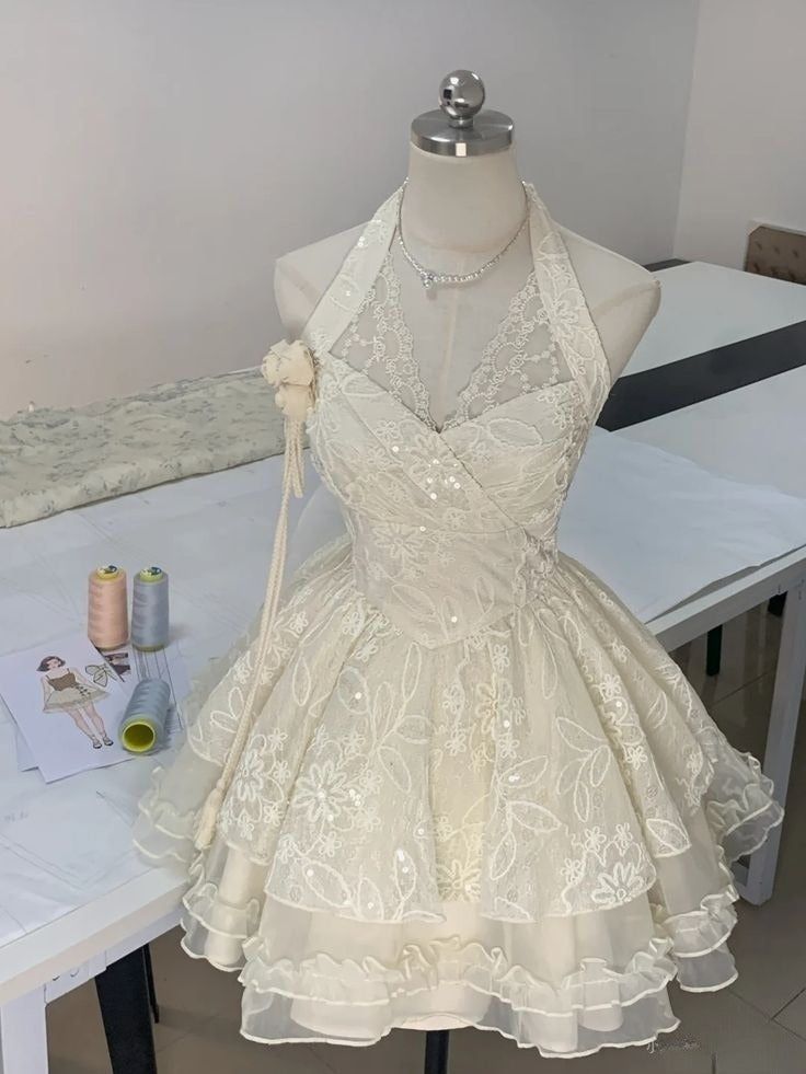 Cute A Line Halter Tulle Lace Short Prom Dress,Homecoming Dress,Birthday Dress GG3530