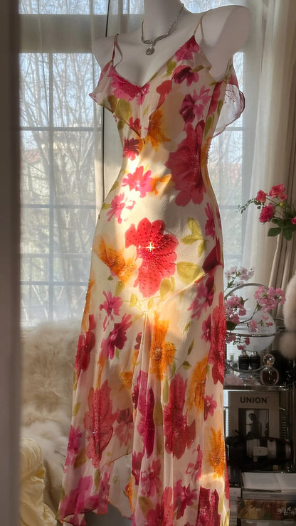 Unique Mermaid Spaghetti Straps Satin Chiffon Printed Flowers Beads Long Prom Dress,Party Dress,Evening Dress GG3570