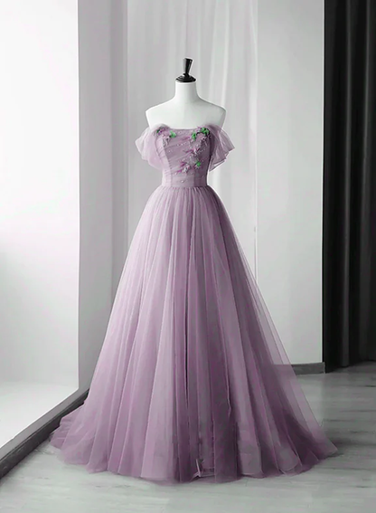 Elegant A Line Off The Shoulder Beaded Flowers Long Prom Dress,Evening Dress GG357