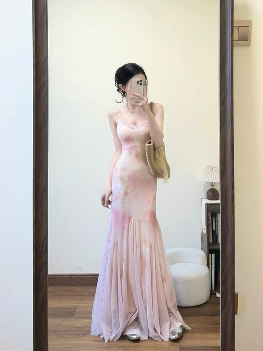 Stunning Bodycon Mermaid Spaghetti Straps Chiffon Printed Long Prom Dress,Party Dress,Evening Dress GG3585