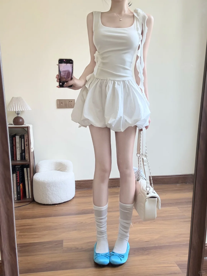 Sweet A Line Square White Satin Short Prom Dress,Homecoming Dress,18th Birthday Dress GG3602