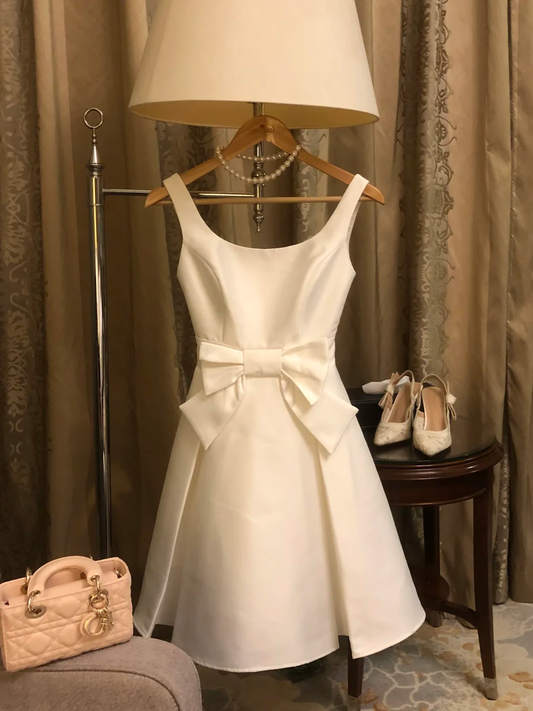 Style Classy A Line Sapghetti Straps Satin With Bow Short Homecoming Dress,Summer Birthday Dress GG3695