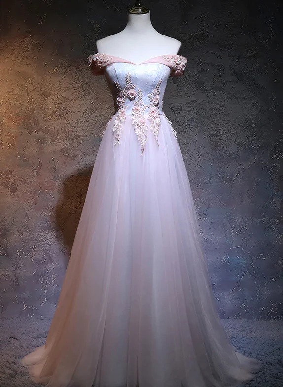Gorgeous A Line Off The Shoulder Applique Long Prom Dress,Evening Dress GG384