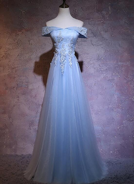 Gorgeous A Line Off The Shoulder Tulle Applique Long Prom Dress,Evening Dress GG387