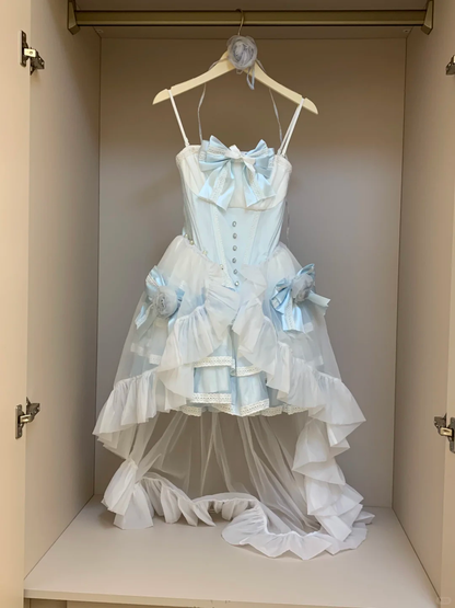 Classy Ball Gown Spaghetti Straps Satin Tulle With Bow Short Homecoming Dress,Summer 18th Birthday Dress GG3904