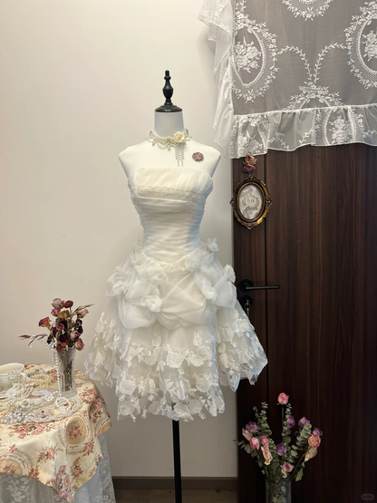 Pretty A Line Strapless Satin Lace Beads Short Homecoming Dress,Summer 16th Birthday Dress GG3939