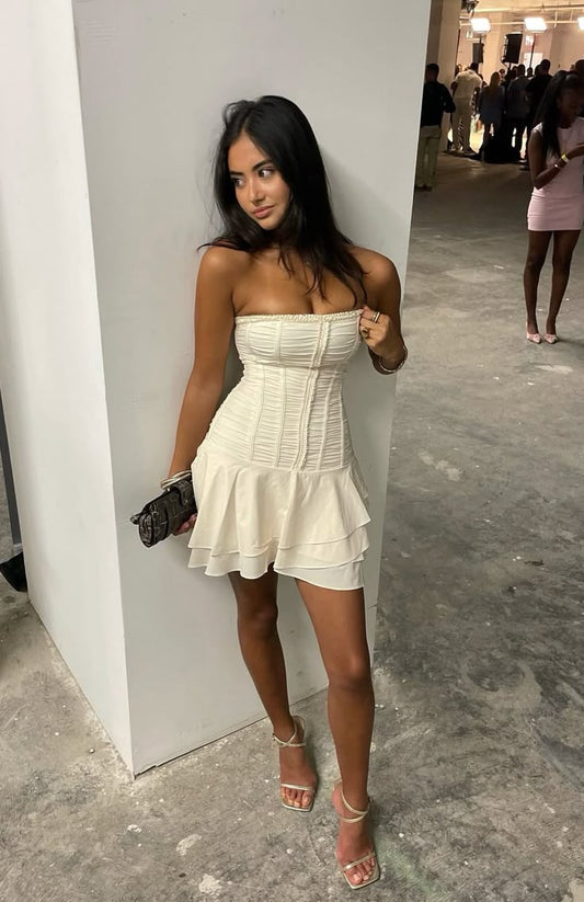 Chic A Line Strapless Satin Short Homecoming Dress,Summer 18th Birthday Dress GG4177