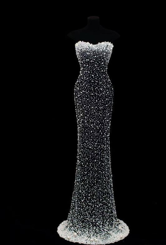 Unique Mermaid Strapless Satin Beads Long Prom Dress,Party Dress,Formal Evening Dress GG4300