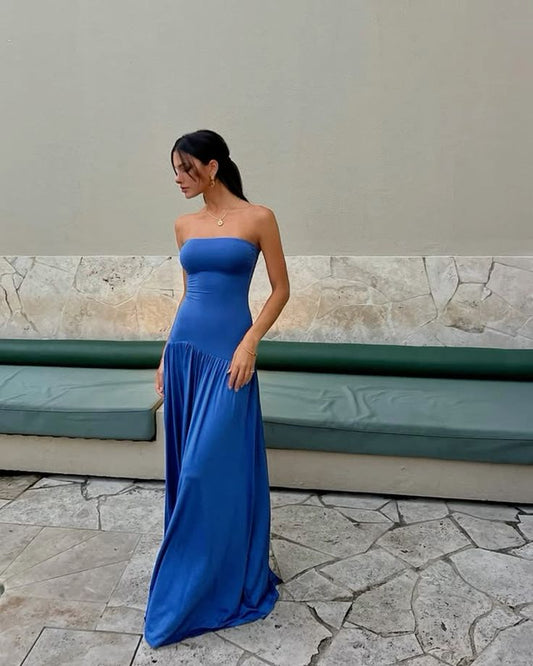 Simple A Line Strapless Satin Long Prom Dress,Party Dress,Formal Evening Dress GG4410