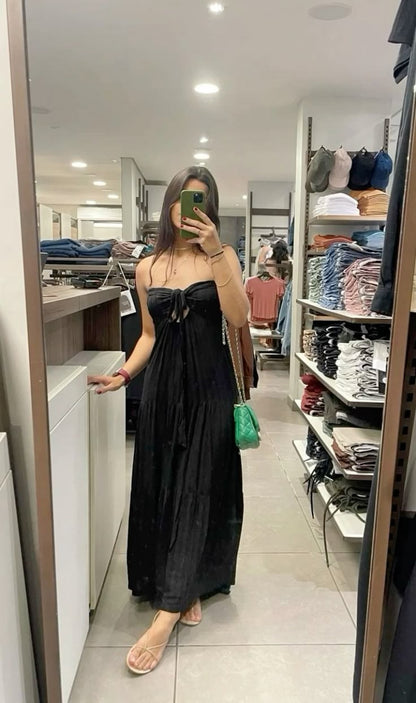 Classy A Line Strapless Black Satin Long Prom Dress,Party Dress,Formal Evening Dress GG4457