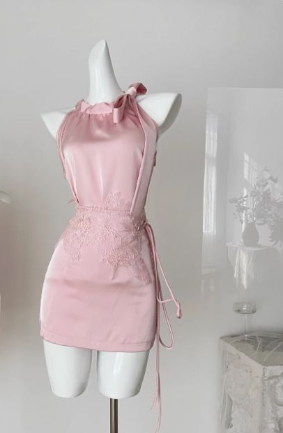 A Line Sheath Halter Satin Lace Short Homecoming Dress,Summer 18th Birthday Dress GG4493