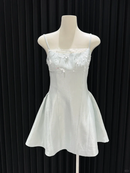 Cute A Line Spaghetti Straps Satin Applqiue Short Homecoming Dress,Vacation Dress,Summer 19th Birthday Dress GG4681