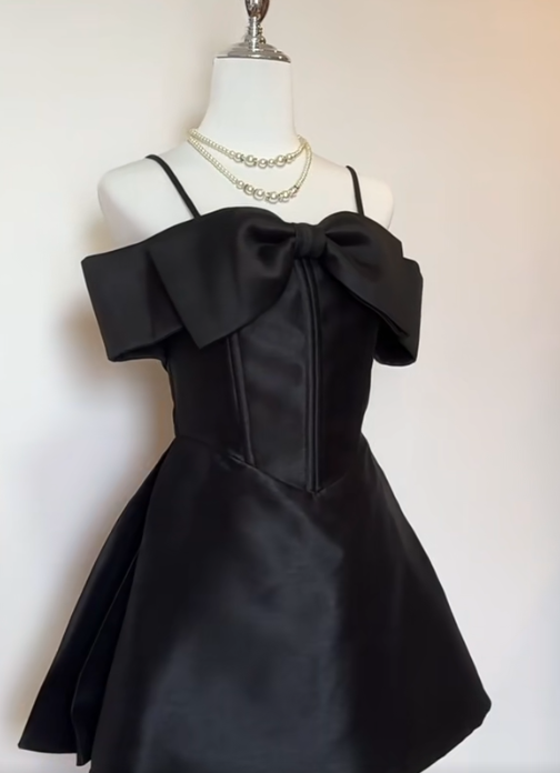 Cute A Line Spaghetti Straps Black Satin Short Homecoming Dress,Vacation Dress,Summer 17th Birthday Dress GG4709