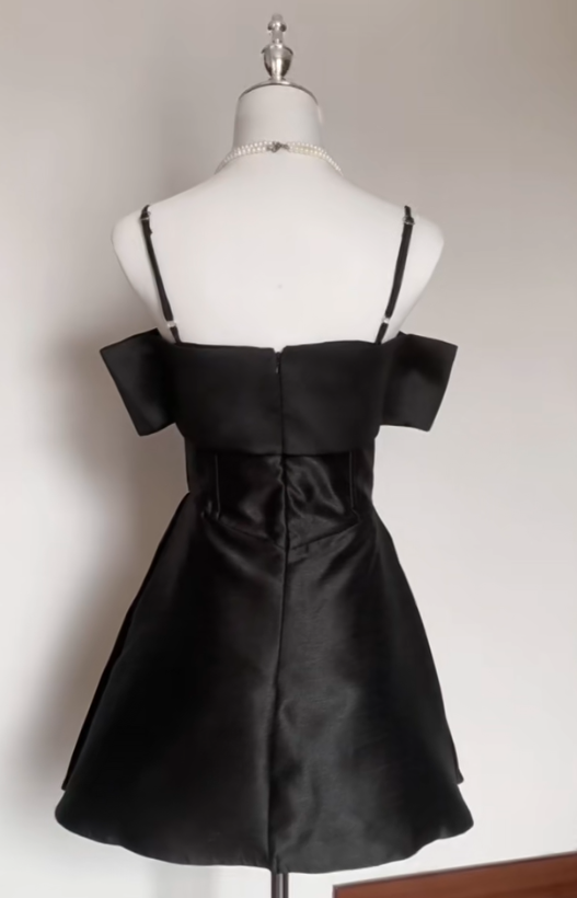 Cute A Line Spaghetti Straps Black Satin Short Homecoming Dress,Vacation Dress,Summer 17th Birthday Dress GG4709