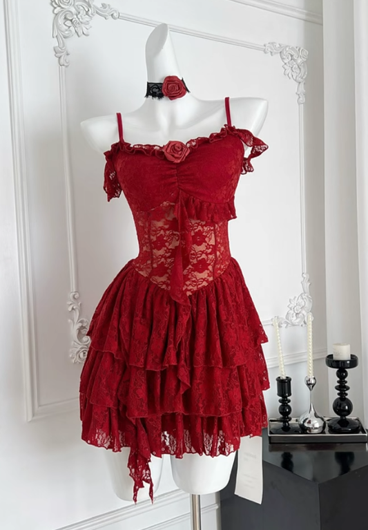 Charming Burgundy A Line Spaghetti Straps Lace Short Homecoming Dress,Vacation Dress,Summer 19th Birthday Dress GG4714