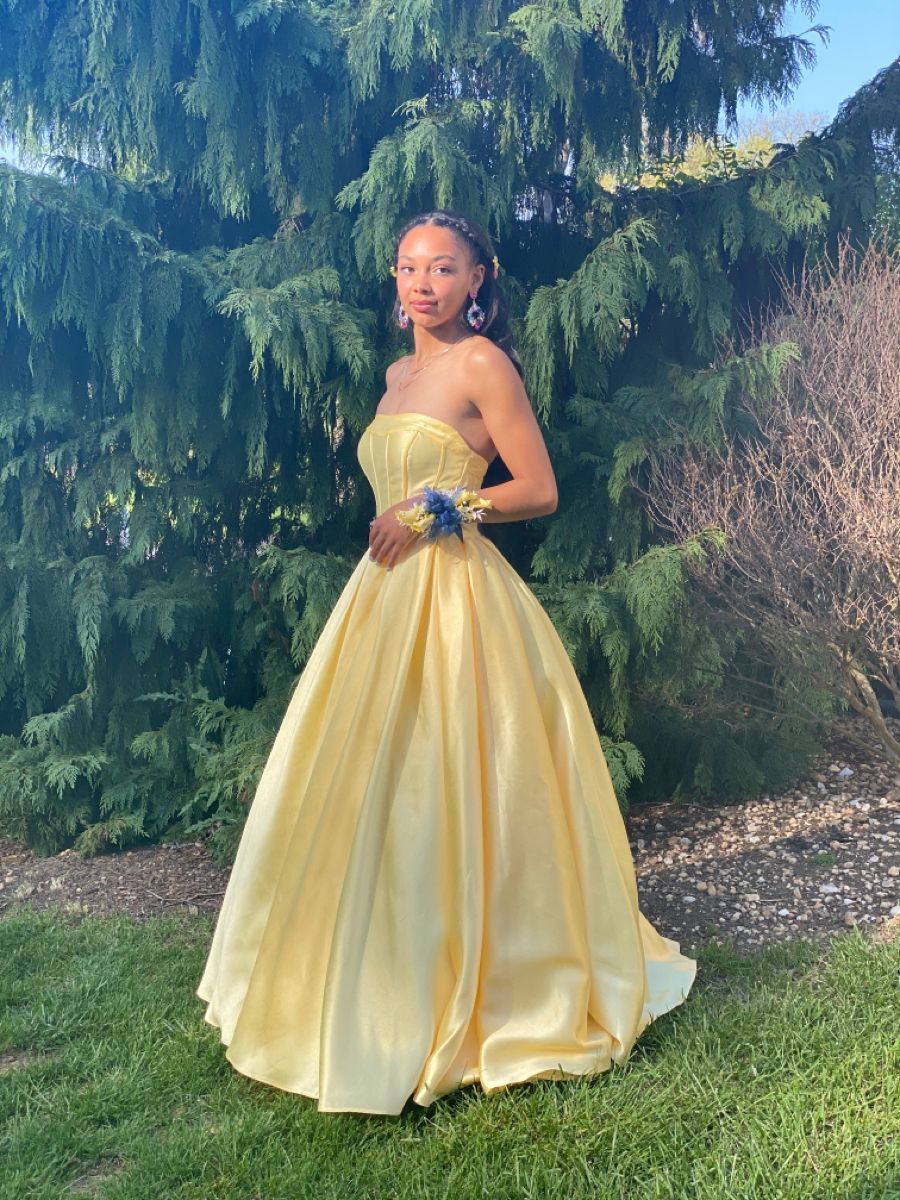 Pretty Classy A Line Strapless Pastel Yellow Satin Long Prom Dress,Wedding Dress,Formal Evening Dress GG4760