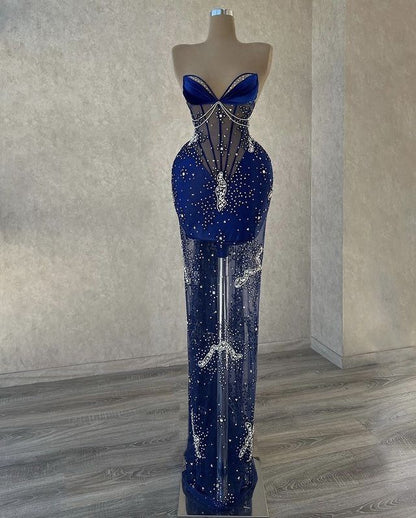 Luxurious Mermaid Sweetheart Satin Tulle Beads Long Prom Dress,Party Dress,Formal Evening Dress GG4765
