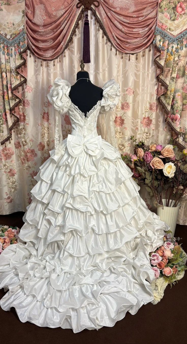 Unique Ball Gown Off The Shoulder Layer Satin Lace Long Prom Dress,Wedding Dress,Formal Evening Dress GG4873