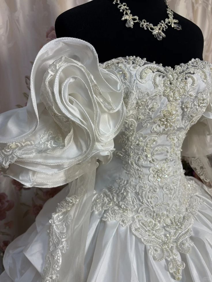 Unique Ball Gown Off The Shoulder Layer Satin Lace Long Prom Dress,Wedding Dress,Formal Evening Dress GG4873