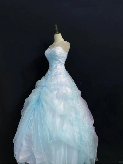 Unique Ball Gown Spaghetti Straps Satin Tulle Long Prom Dress,Party Dress,Formal Evening Dress GG4889