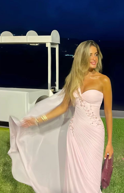 Aesthetic Mermaid One Shoulder Light Pink Chiffon Beads Long Prom Dress,Party Dress,Formal Evening Dress GG4904