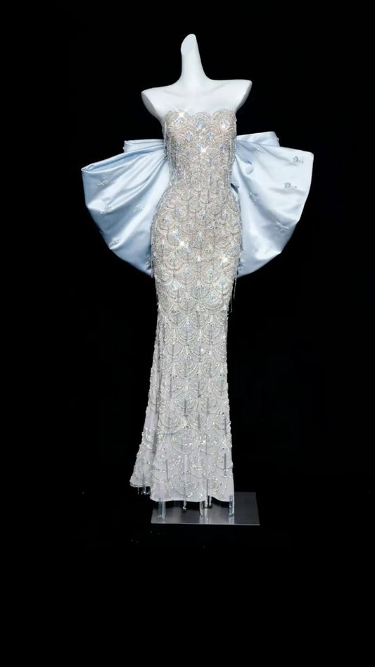 2025 Gorgeous Mermaid Strapless Satin Sequin Beads Long Prom Dress,Party Dress,Formal Evening Dress GG4951