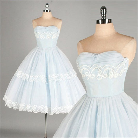 Light Blue Ball Gown Strapless Tulle Lace Short Homecoming Dress,Vacation Dress,Summer 17th Birthday Dress GG5012
