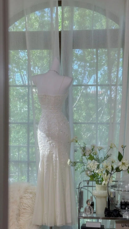Charming Mermaid Spaghetti Straps Tulle Sequin Long Prom Dress,Party Dress,Formal Evening Dress GG5022