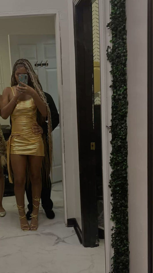 Gold Spaghetti Straps Mermaid Satin Short Homecoming Dress,Vacation Dress,21th Birthday Dress GG5062