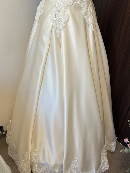 Modest A Line Off The Shoulder Satin Lace Long Prom Dress,Evening Dress GG5126