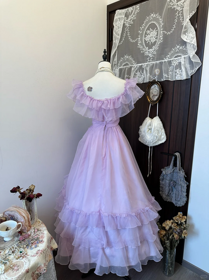 Lilac A Line Tulle Ruffle Long Prom Dress,Evening Dress GG5129