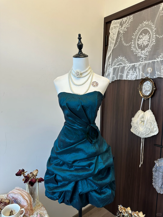 Chic Teal Strapless A Line Satin Short Homecoming Dress,Vacation Dress,20th Birthday Dress GG5132