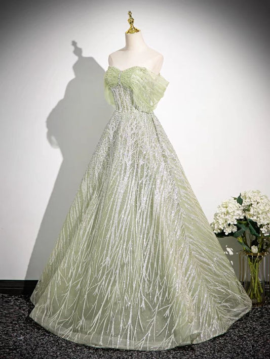 Glittering A Line Off The Shoulder Tulle Beading Long Prom Dress ,Evening Dress GG521