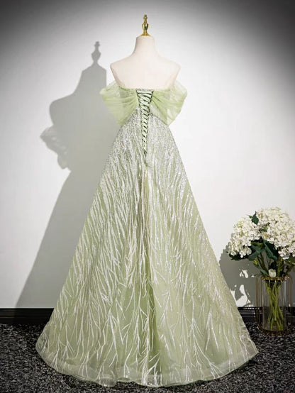 Glittering A Line Off The Shoulder Tulle Beading Long Prom Dress ,Evening Dress GG521