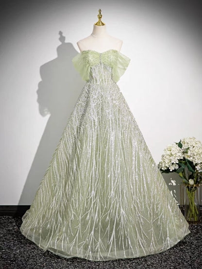 Glittering A Line Off The Shoulder Tulle Beading Long Prom Dress ,Evening Dress GG521