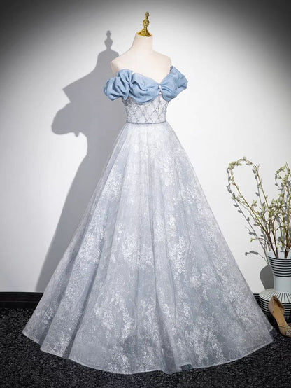Fairy A Line Off The Shoulder Lace Sequin Long Prom Dress ,Evening Dress GG522