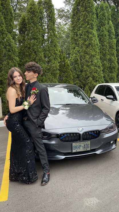 Unique Black Strapless Mermaid Satin Beaded Long Prom Dress,Evening Dress GG5250