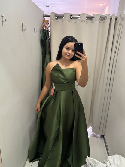 Formal Olive Green A Line Strapless Satin Without Sleeves Long Prom Dress,Evening Dress GG5273