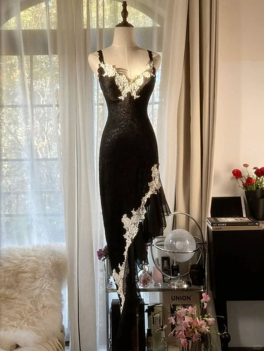 Sexy Mermaid Spaghetti Straps Lace Without Sleeves Long Prom Dress,Evening Dress GG5295